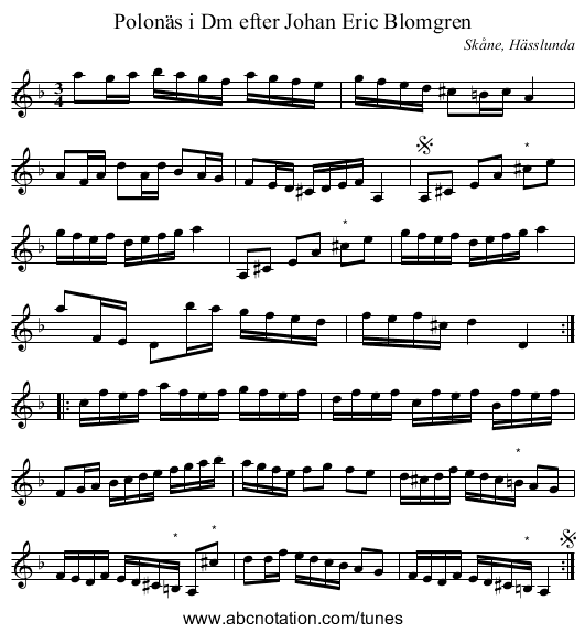 Polonäs i Dm efter Johan Eric Blomgren - staff notation