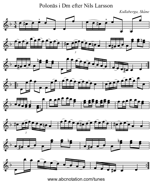 Polonäs i Dm efter Nils Larsson - staff notation
