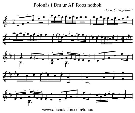 Polonäs i Dm ur AP Roos notbok - staff notation