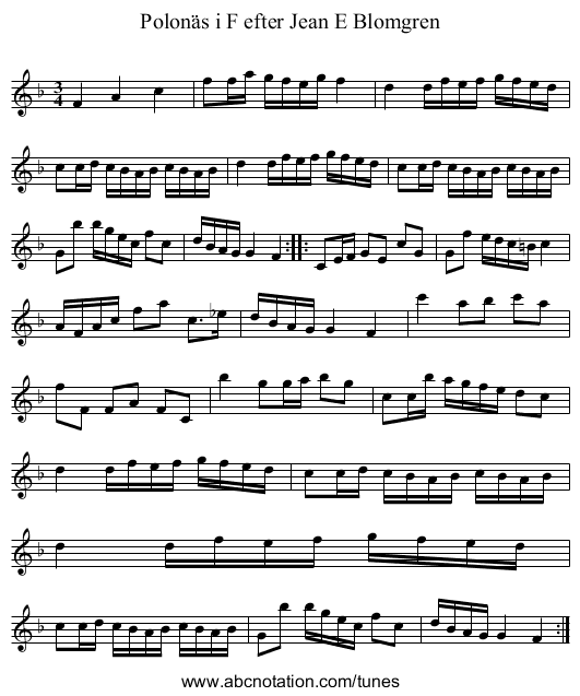 Polonäs i F efter Jean E Blomgren - staff notation