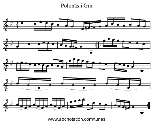 Polonäs i Gm - staff notation