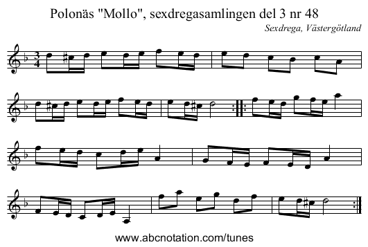 Polonäs Mollo, sexdregasamlingen del 3 nr 48 - staff notation