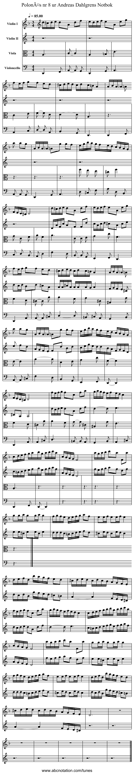 Polonäs nr 8 ur Andreas Dahlgrens Notbok - staff notation