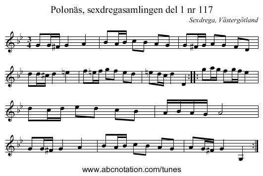 Polonäs, sexdregasamlingen del 1 nr 117 - staff notation