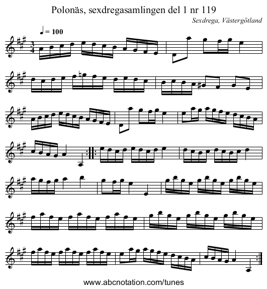 Polonäs, sexdregasamlingen del 1 nr 119 - staff notation