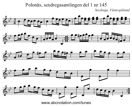 Polonäs, sexdregasamlingen del 1 nr 145 - staff notation