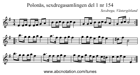 Polonäs, sexdregasamlingen del 1 nr 154 - staff notation