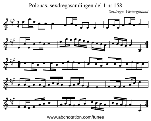 Polonäs, sexdregasamlingen del 1 nr 158 - staff notation
