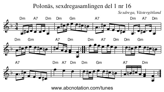 Polonäs, sexdregasamlingen del 1 nr 16 - staff notation