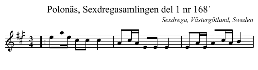 Polon&auml;s, Sexdregasamlingen del 1 nr 168` - staff notation