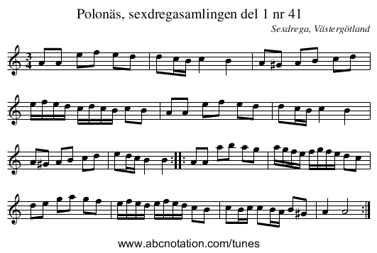 Polonäs, sexdregasamlingen del 1 nr 41 - staff notation