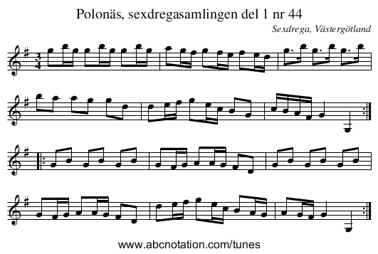 Polonäs, sexdregasamlingen del 1 nr 44 - staff notation