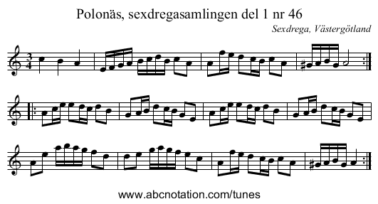 Polonäs, sexdregasamlingen del 1 nr 46 - staff notation