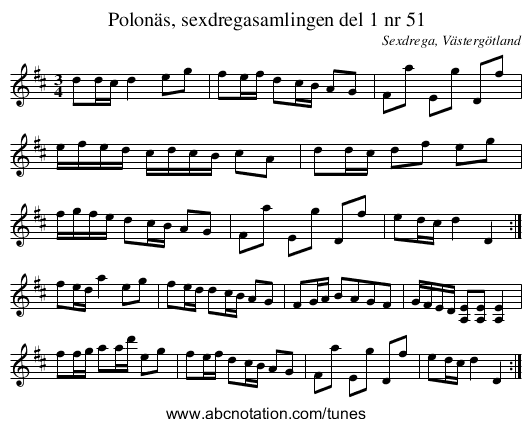 Polonäs, sexdregasamlingen del 1 nr 51 - staff notation