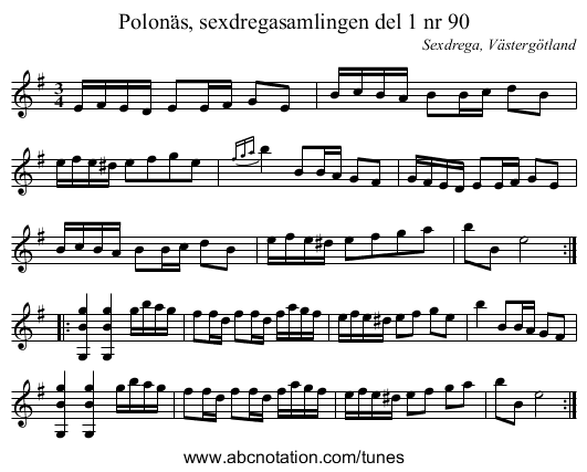 Polonäs, sexdregasamlingen del 1 nr 90 - staff notation