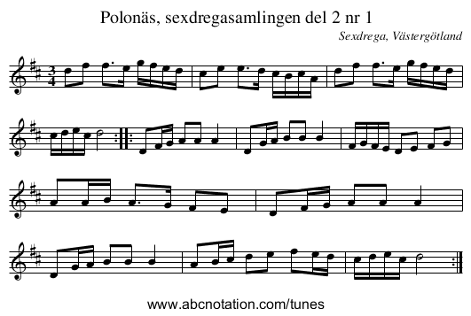 Polonäs, sexdregasamlingen del 2 nr 1 - staff notation