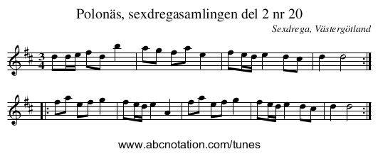 Polonäs, sexdregasamlingen del 2 nr 20 - staff notation