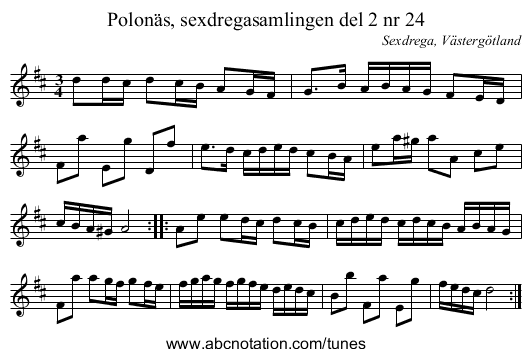 Polonäs, sexdregasamlingen del 2 nr 24 - staff notation