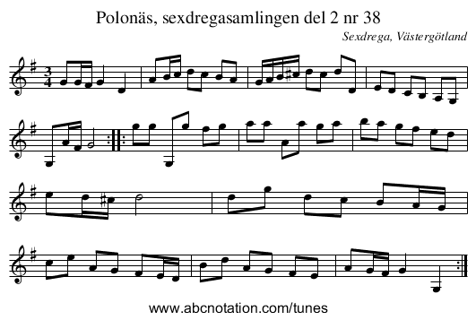 Polonäs, sexdregasamlingen del 2 nr 38 - staff notation