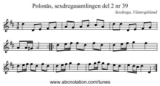 Polonäs, sexdregasamlingen del 2 nr 39 - staff notation