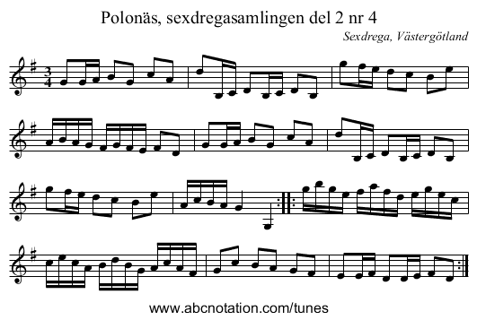 Polonäs, sexdregasamlingen del 2 nr 4 - staff notation