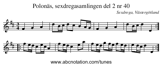 Polonäs, sexdregasamlingen del 2 nr 40 - staff notation
