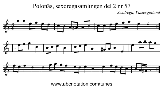 Polonäs, sexdregasamlingen del 2 nr 57 - staff notation