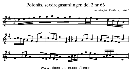 Polonäs, sexdregasamlingen del 2 nr 66 - staff notation