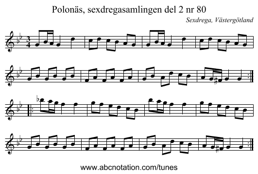 Polonäs, sexdregasamlingen del 2 nr 80 - staff notation