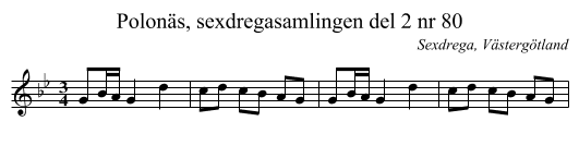 Polonäs, sexdregasamlingen del 2 nr 80 - staff notation