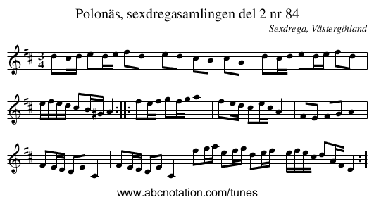 Polonäs, sexdregasamlingen del 2 nr 84 - staff notation
