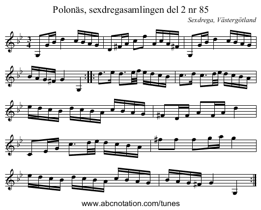 Polonäs, sexdregasamlingen del 2 nr 85 - staff notation