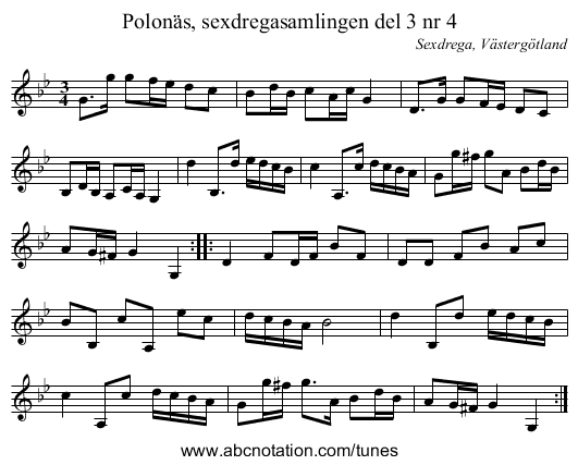 Polonäs, sexdregasamlingen del 3 nr 4 - staff notation