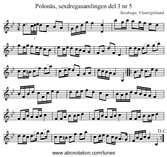 Polonäs, sexdregasamlingen del 3 nr 5 - staff notation