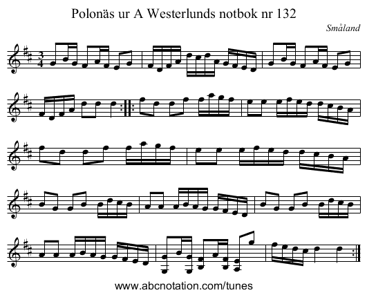 Polonäs ur A Westerlunds notbok nr 132 - staff notation