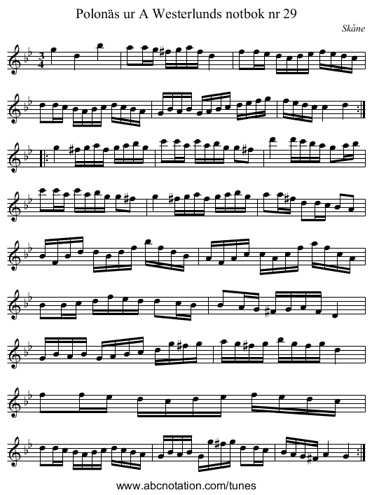 Polonäs ur A Westerlunds notbok nr 29 - staff notation