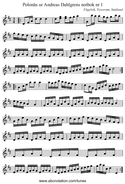 Polonäs ur Andreas Dahlgrens notbok nr 1 - staff notation