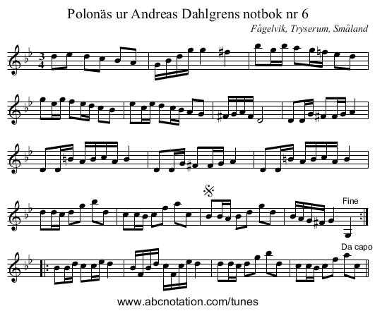 Polonäs ur Andreas Dahlgrens notbok nr 6 - staff notation