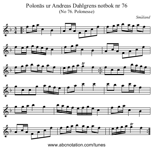 Polonäs ur Andreas Dahlgrens notbok nr 76 - staff notation