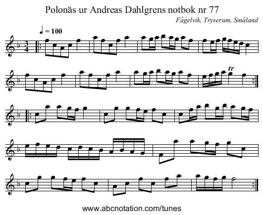 Polonäs ur Andreas Dahlgrens notbok nr 77 - staff notation