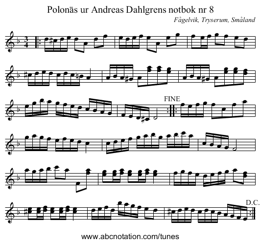 Polonäs ur Andreas Dahlgrens notbok nr 8 - staff notation