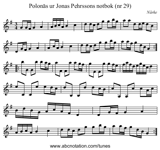 Polonäs ur Jonas Pehrssons notbok (nr 29) - staff notation