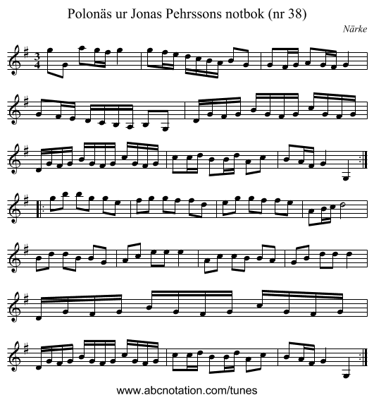 Polonäs ur Jonas Pehrssons notbok (nr 38) - staff notation