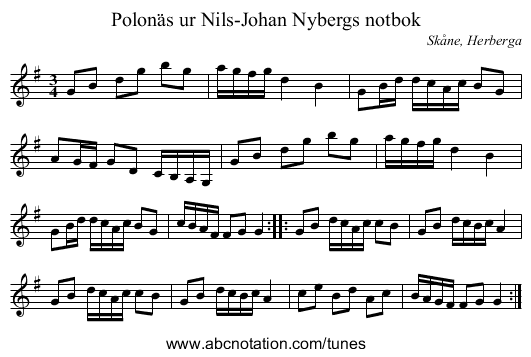 Polonäs ur Nils-Johan Nybergs notbok - staff notation