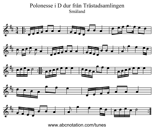 Polonesse i D dur från Trästadsamlingen - staff notation