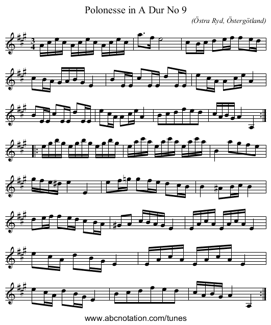 Polonesse in A Dur No 9 - staff notation