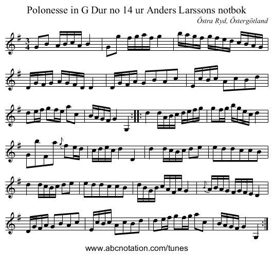 Polonesse in G Dur no 14 ur Anders Larssons notbok - staff notation