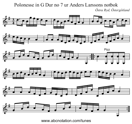 Polonesse in G Dur no 7 ur Anders Larssons notbok - staff notation