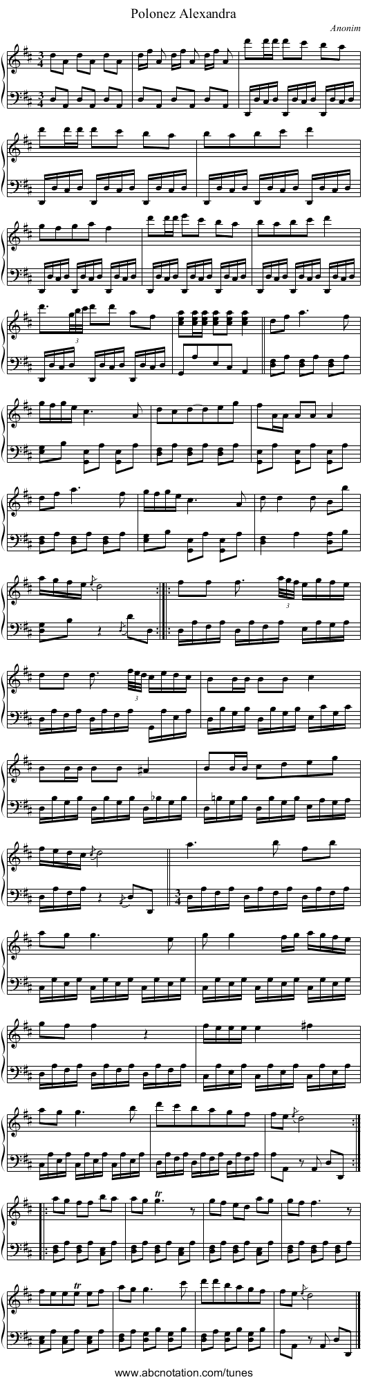 Polonez Alexandra - staff notation
