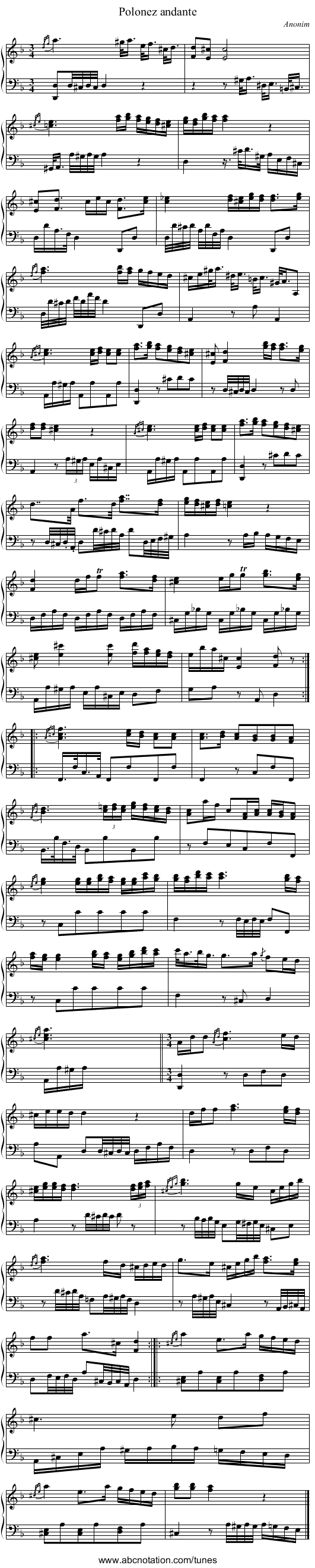 Polonez andante - staff notation